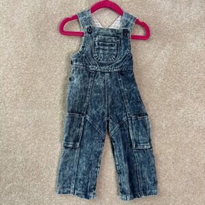 VINTAGE HAPPY KIDS Overalls Kid's 18M Blue Acid Wash Denim Cotton Cargo 90s